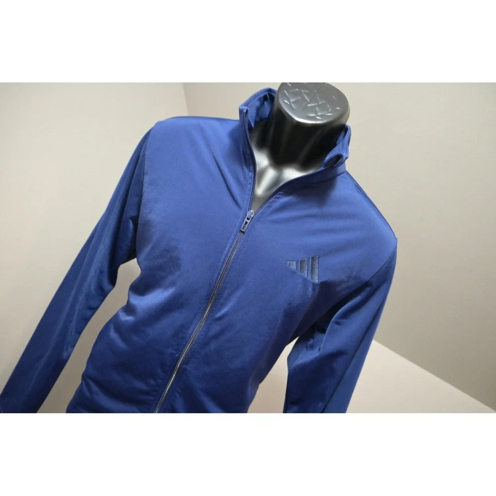 Adidas Track Jacket Men Small‎ Blue Full Zip Mock Neck Logo Pockets Excellent